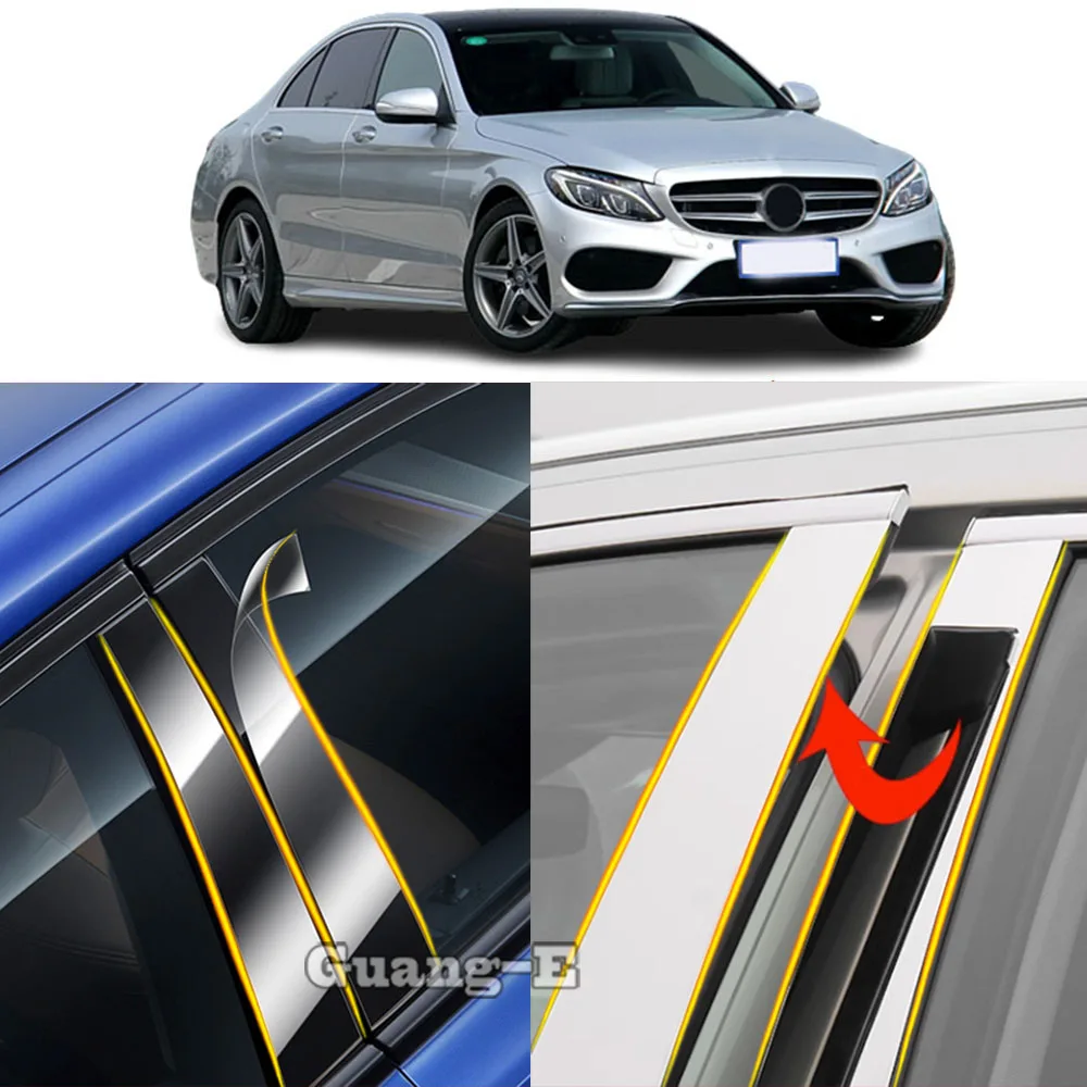 

Car TPU/Glossy Mirror Pillar Post Cover Stickers 6PCS For Mercedes Benz C-Class Sedan W205 2014 2015 2016 2017 2018 2020 2021