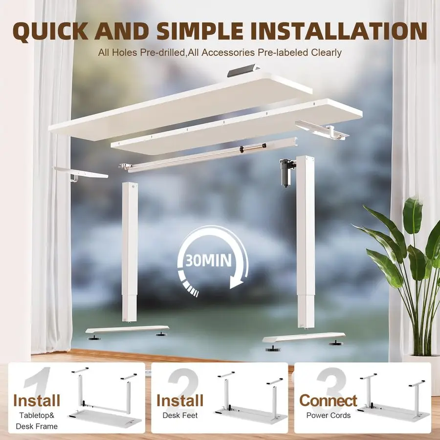 55 Inch Large Electric Standing Desk,Sit to Stand Up, Heights Adjustable, Work Home Office Computer Table for Study, Walking Pad