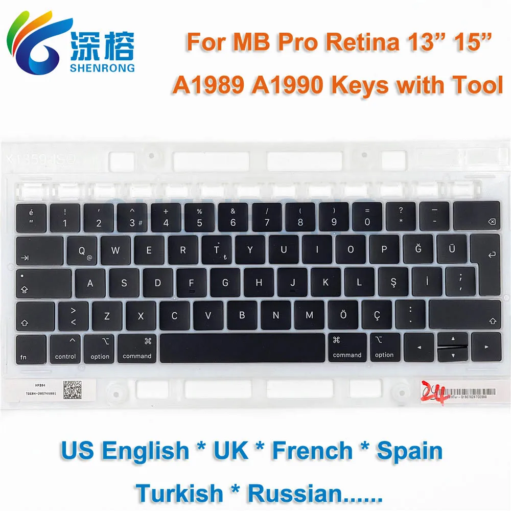 New A1989 A1990 Keyboard keys keycap For Macbook Pro Retina US UK Russian French German Turkish Laptop Key Cap 2018 2019 Year