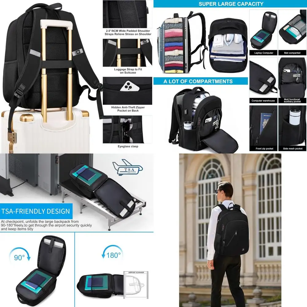 

17.3 Water-Resistant Laptop Backpack with USB Port for Men & Women - Ideal for School, Business, Travel (Black)