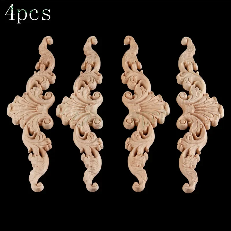 bowarepro 20*5cm Door Wall furniture decoration Wooden carved decorative sculptures Decor Wood carved Decal angle Crafts 4pcs