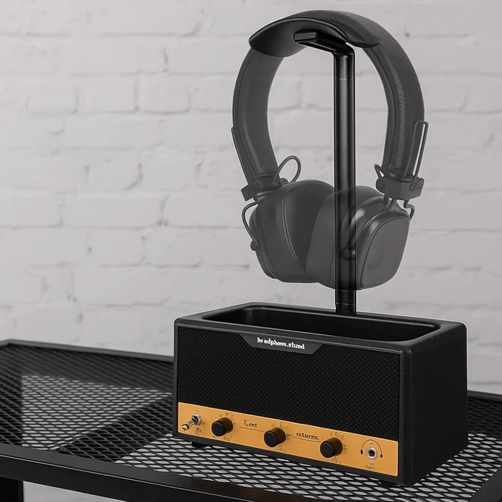 

Metal Speaker Earphone Display Stand Space Saving Decorative Gaming Headset Holder Wide Curved Design with Supporting Bar