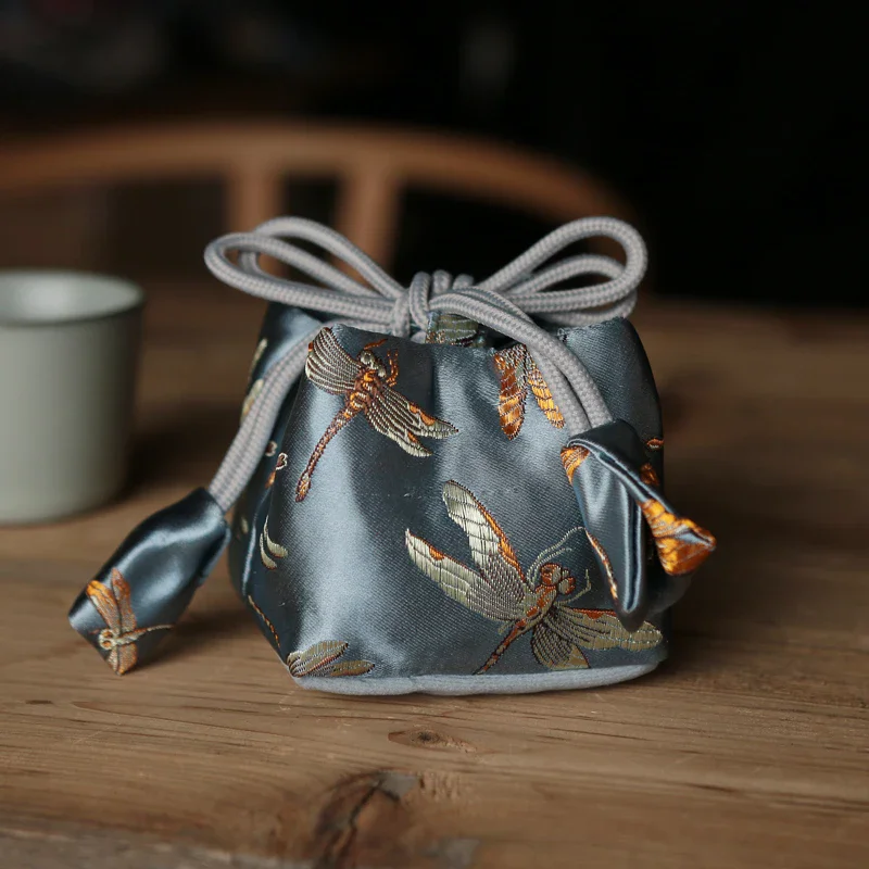 Portable Thickened Tea Cup Bag, Silk Brocade Embroidery, Tea Cup Storage Bag, Single Cup, Cozies Tea Set Accessories