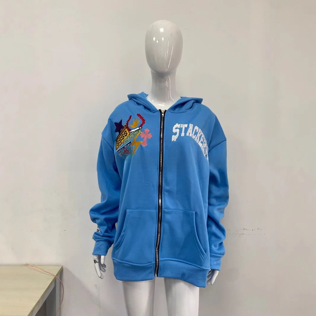 سترة نسائية بغطاء للرأس بطباعة رقمية ثلاثية الأبعاد، كاجوال للخريف، على الطراز الأمريكي، أزياء المحطة الأوروبية