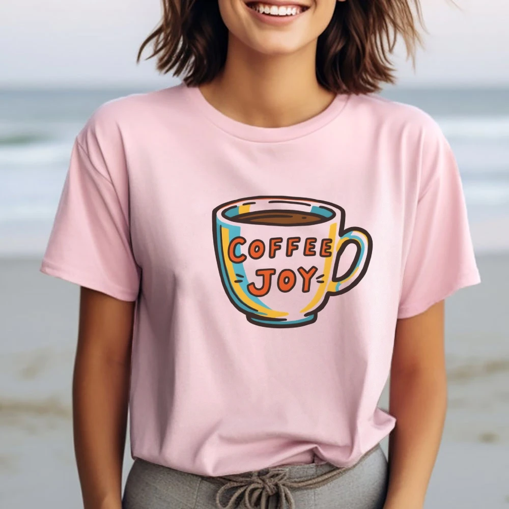 

Y2K Women‘s Clothes Cotton Casual T-Shirt Crew Neck Graphic Tees Coffe Joy Letter Print Street Wear Colorful Cute Cartoon