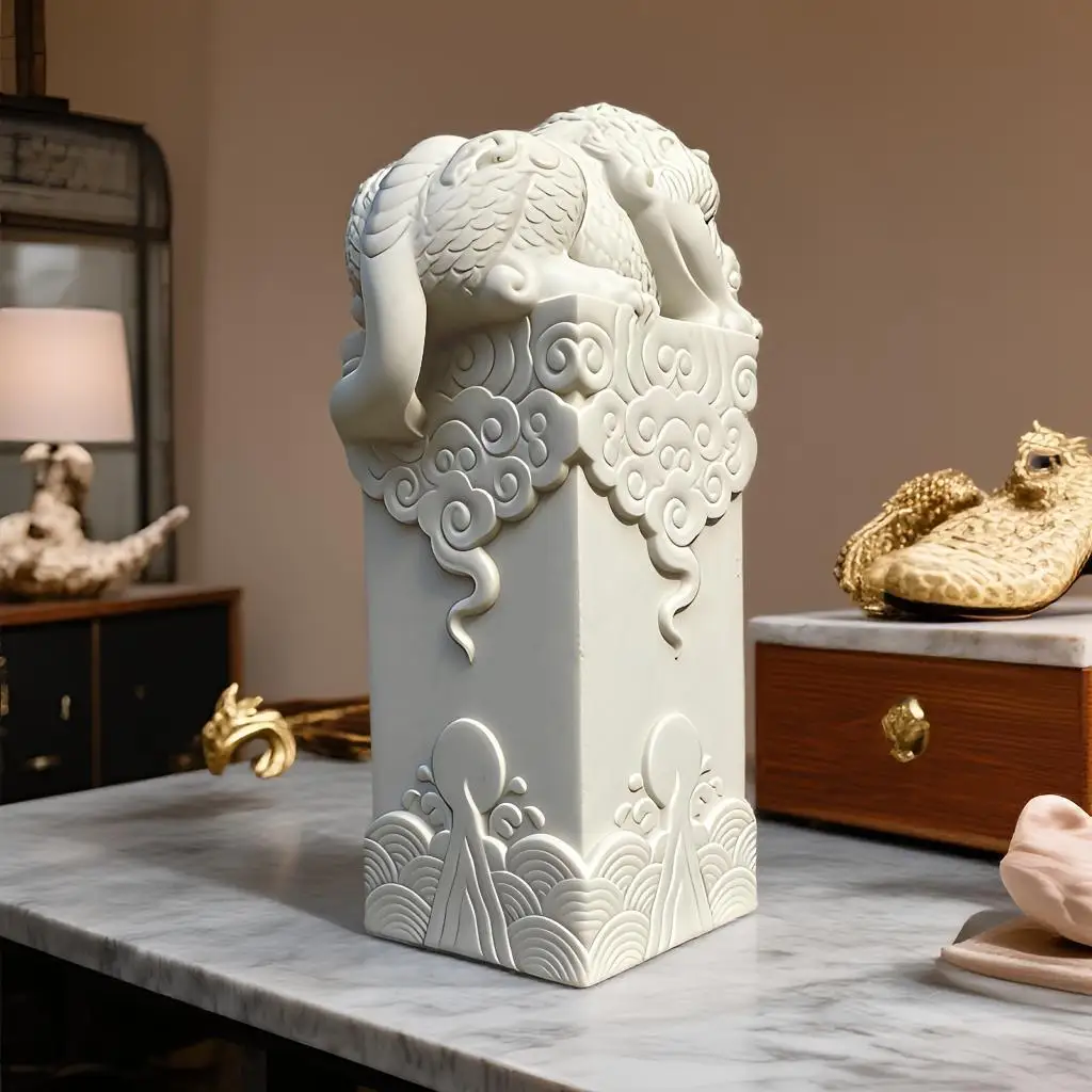 Natural White Marble Stone Carving Water Absorbing Beast Feng Shui Wealth Ornament Table Decor