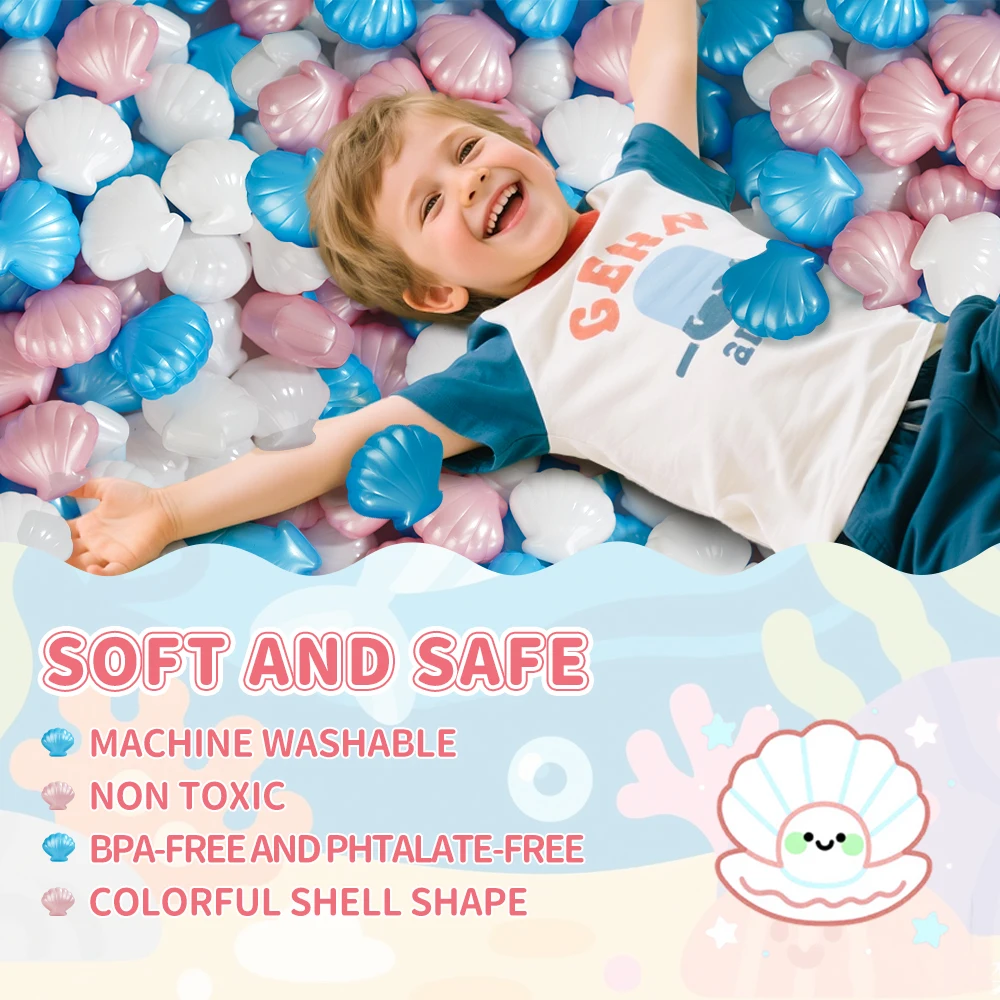 100 Uds. Bolas de hoyo serie Pearl, bolas de plástico suave rosa, azul y blanco a prueba de aplastamiento para niños, fiesta, playa, juguetes de verano