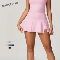 DANCEFISH Krótka spódnica w kształcie litery A z rozcięciem z boku Damska obcisła spódnica z wysokim stanem Joga Siłownia Bieganie Trening fitness Sport Tenis Culottes