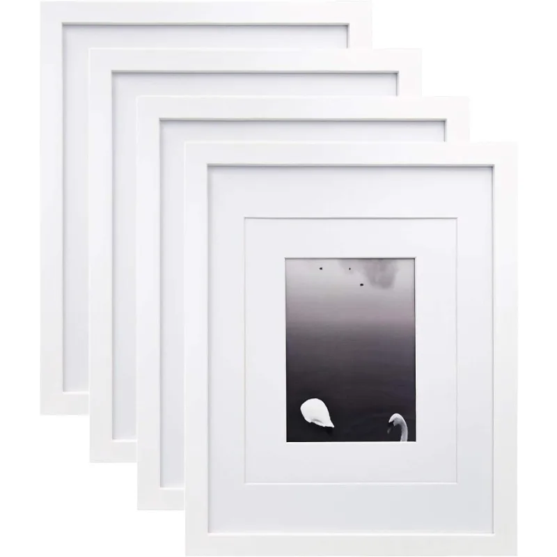 

11x14 Picture Frames Set of 4, Made of Solid Wood Covered by Plexiglass 5x7 and 8x10 with Mat or 11x14 without Mat