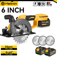 MELLWIN Brushless 150MM 6 in Electric Circular Saw Adjustable angle Cordless Woodworking Cutting Tool For Makita 18V Battery Pin