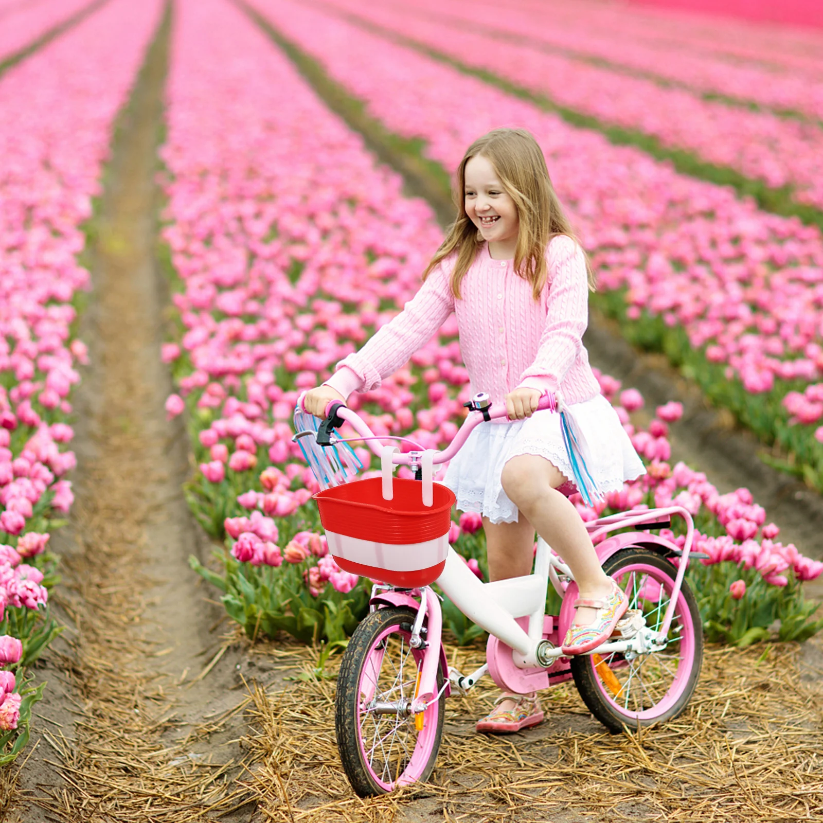 

2Pcs Bike Basket Premium Plastic Front Handlebar Storage Container for Bikes Scooters and Balance Bikes