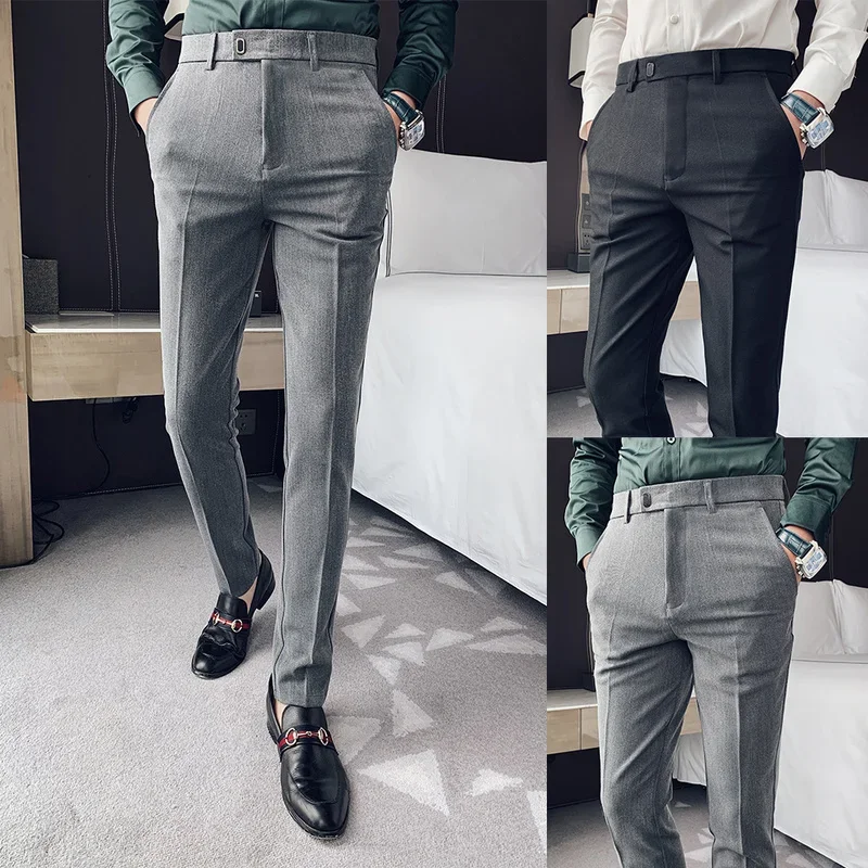 Suit Pants Men's Formal Pants New Small Feet Slim Straight Leg Pants Fashion Casual Men's Clothing Dress Pants Full Length Pants