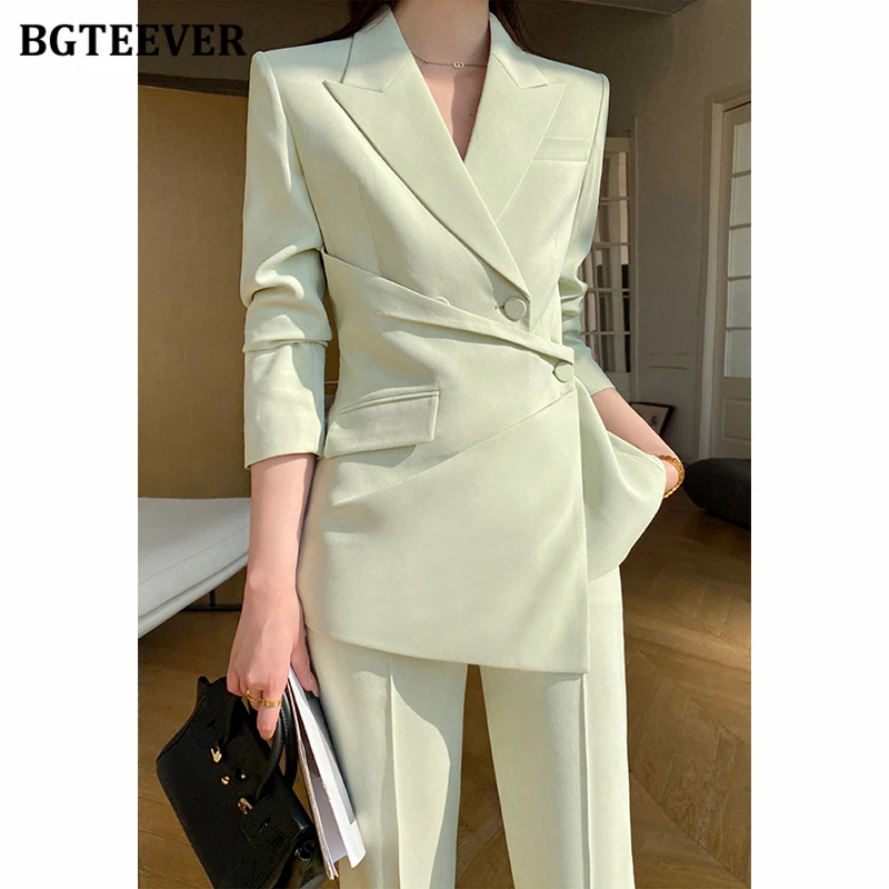 

BGTEEVER Vintage Female Pant Suits Long Sleeve Slim Blazer Jacket & High Waist Suit Pants Autumn 2 Pieces Trousers Set Women