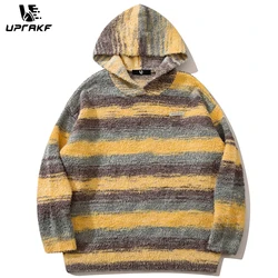 UPRAKF Striped Gradient Sweater Loose O Neck Winter Long Sleeves Warm Autumn Harajuku Casual Trendy Fashion