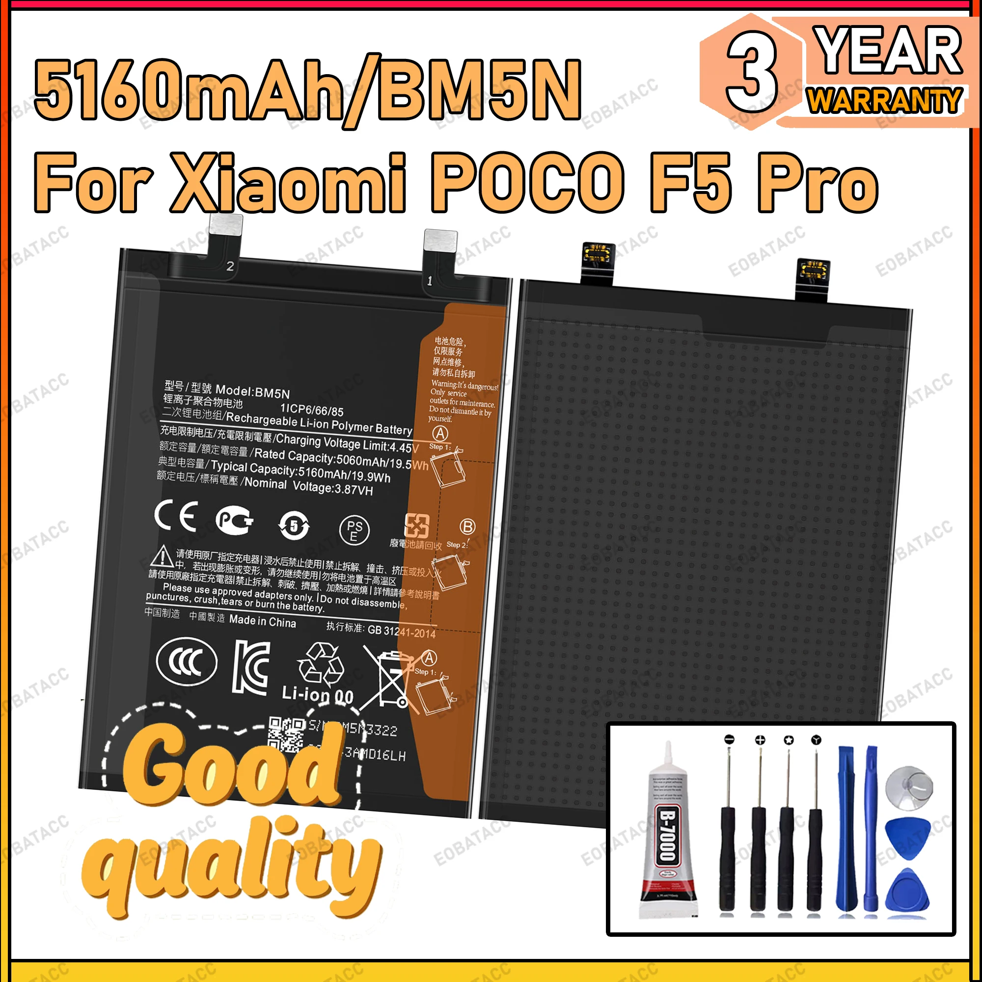 

100% New Zero Cycle BM5N Battery For XIAOMI POCO F5 Pro/23013PC75G Bateria +Free Tools