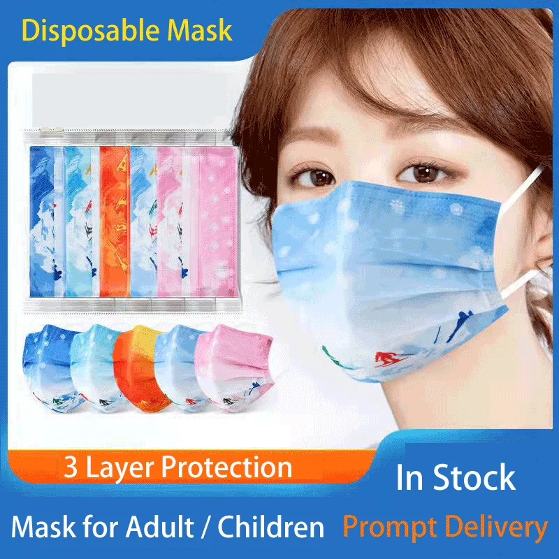 

30-50pcs Colored Disposable Mask Nonwove 3Layer Filter Mascarillas Winter Games mask mouth Face Protective masks