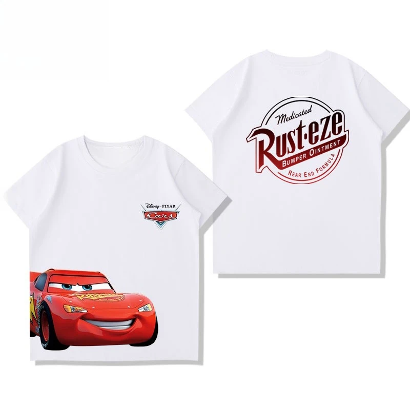 

Disney Car Story Joint Short-sleeved Tshirt Men's Lightning McQueen Animation Peripheral Clothes Summer Loose Tshirt Pure Cotton