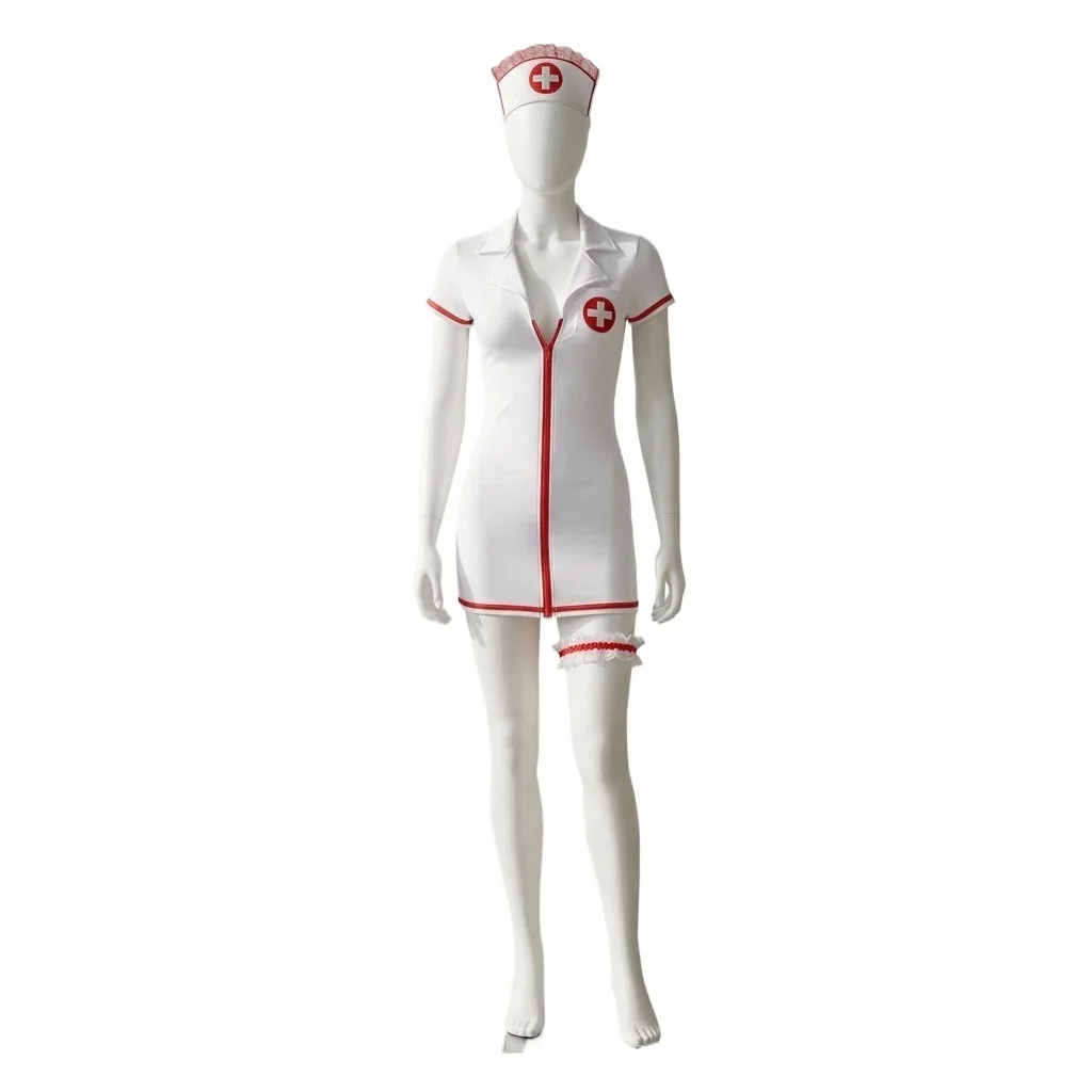 Women Masquerade Theme Party Cosplay Suit Nurse Temptation Uniform Set 2-Piece Christmas Halloween Dress with Headwear view 2