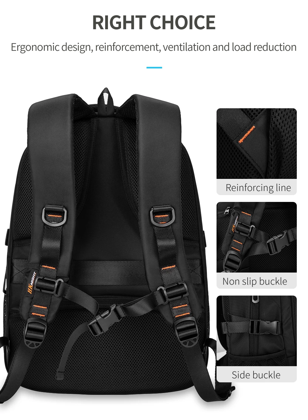 Heroic Knight Multifunktionaler Herren-Rucksack, passend für 15,6-Zoll-Laptops, modischer wasserdichter Schulrucksack, USB-Anti-Diebstahl-Reisetasche für Herren – Detail 5