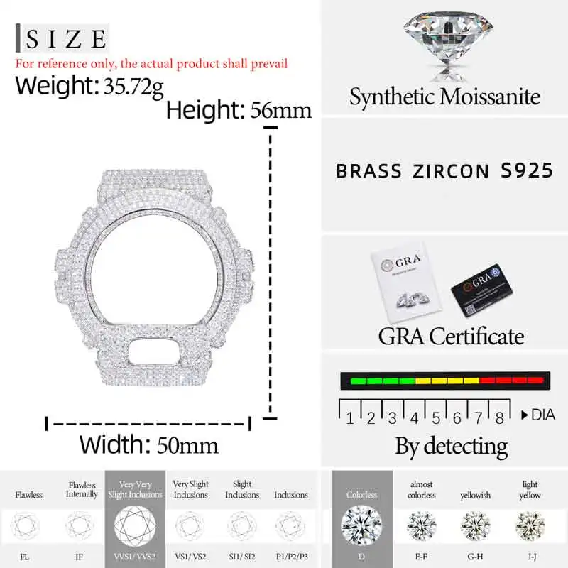 DW-6900 Series Moissanite Watch Case S925 Sterling Silver Iced Out Bezel For Men's Hip Hop Jewelry Watch Accessories image 6