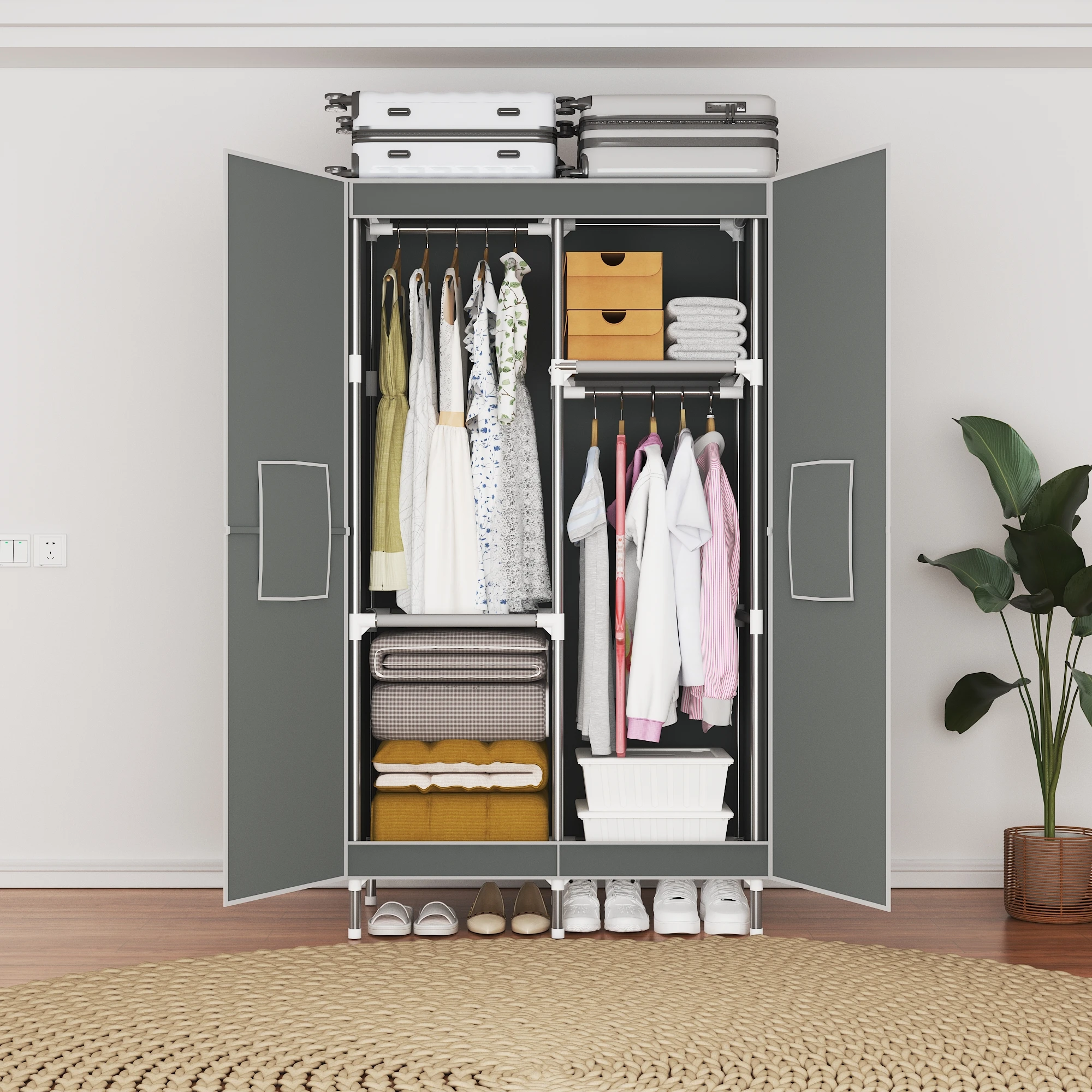 Picture 4: Portable Wardrobe: Large-Capacity Multi-Functional Clothing Organizer (2 Hanging Rod + 2 Storage Compartment)