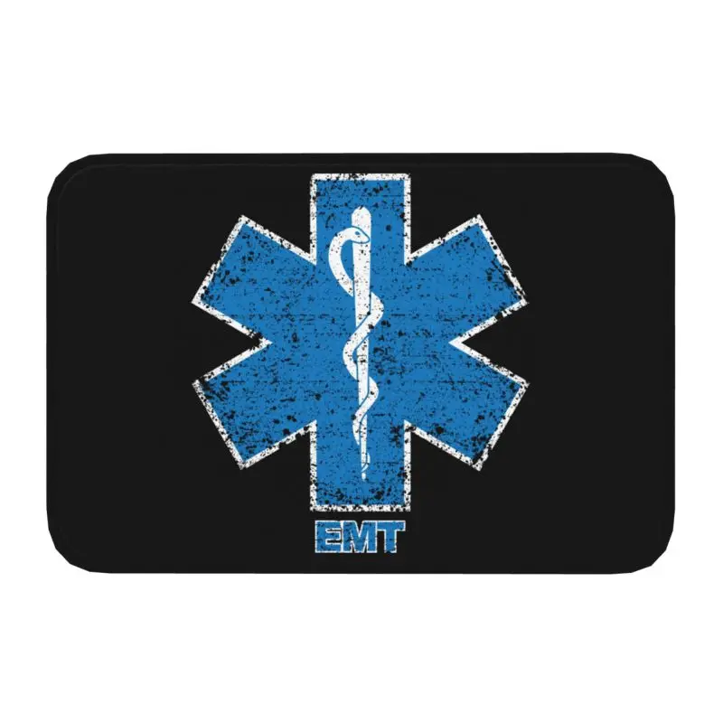 Emt Star Of Life Front Door Mat Anti-Slip Outdoor Absorbent Paramedic Medic Ambulance Doormat Kitchen Balcony Rug Carpet