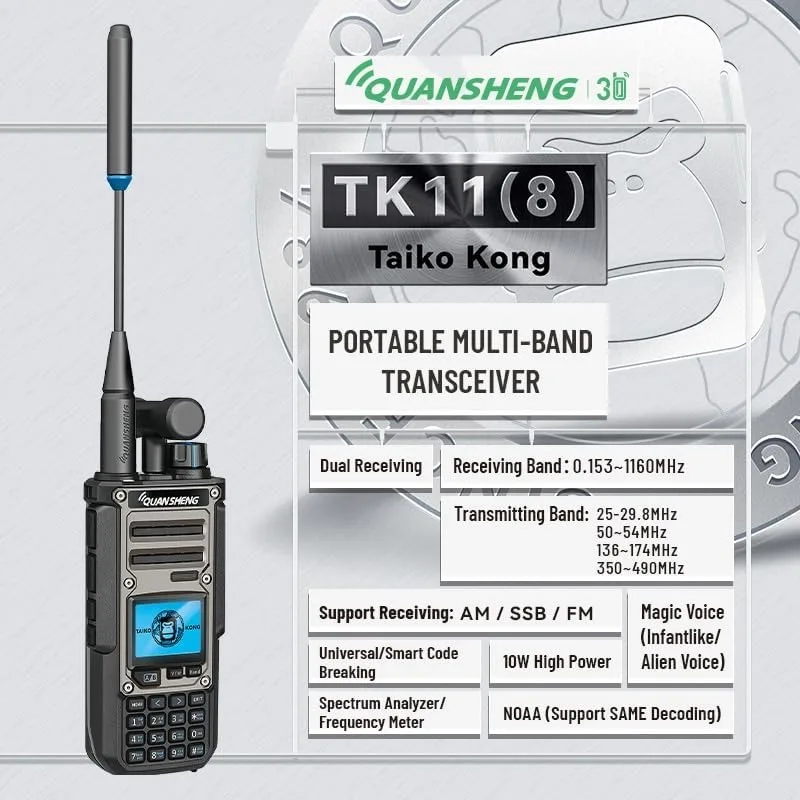 Quansheng TK11 8 Walkie Talkie Long Range 10W Two Way Radio Ham CB 27MHz Shortwave LW MW SW NOAA SSB AM FM Amateur Transceiver