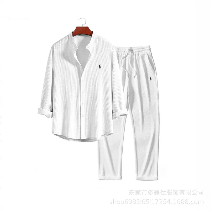 Fashion Casual Simple Pant Sets Men's Solid Color Loose Single-breasted Shirts Trousers Two Piece Set Vacation Style Clothing