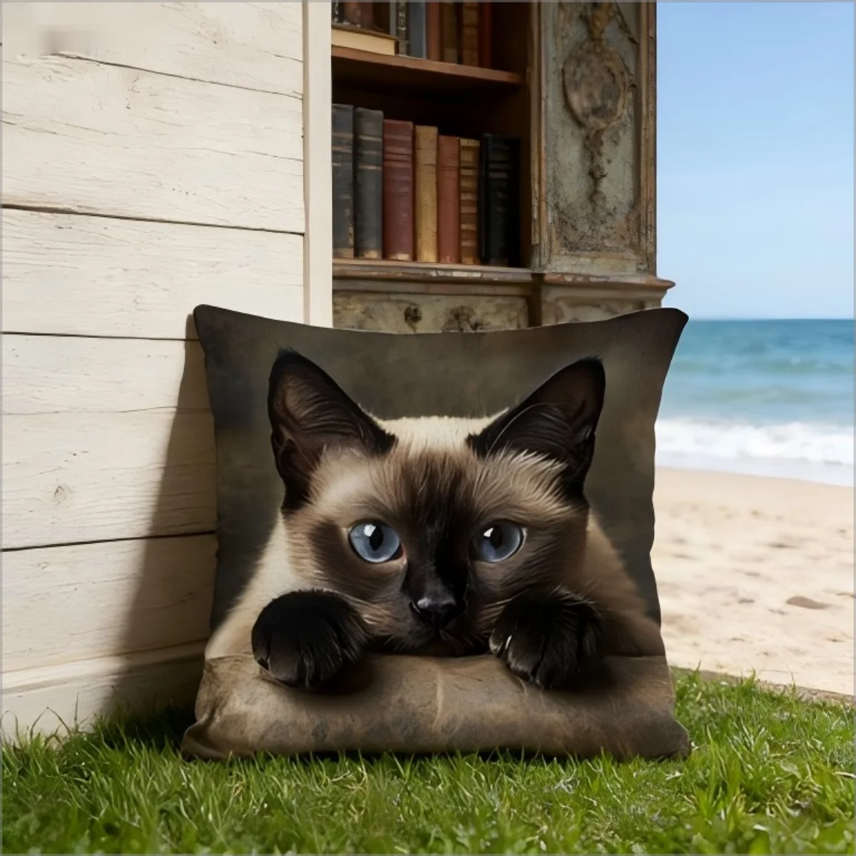 Realistic Siamese Cat Pillow Cover Cute Blue Eyes Kitten Print Soft Cushion Case for Sofa Bed Couch Cat Home Decor