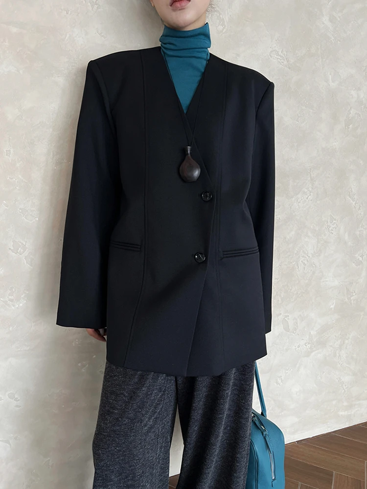 FANAN Fashion Designer Blazer con giunture sul retro per le donne Scollo a V doppio petto Giacche a maniche lunghe Cappotti femminili 2025 Autunno Nuovo