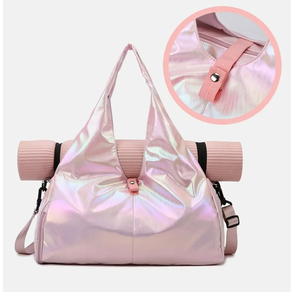 Women's Gym Bag Large Capacity Fashion Solid Color Glossy Waterproof Travel Casual Crossbody Bag Fitness Shoulder Bag