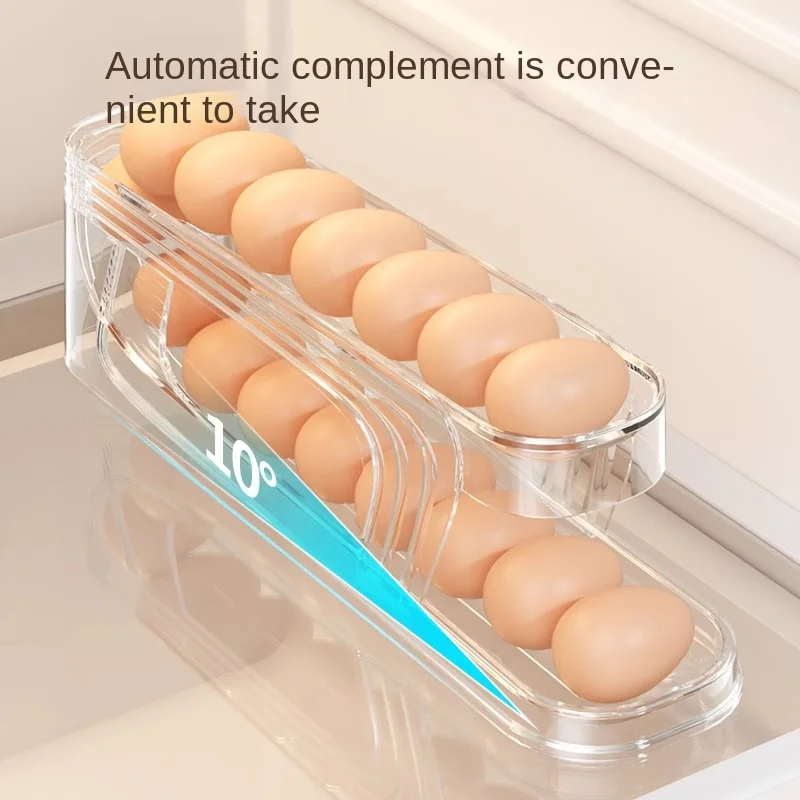 Automatic Scrolling Egg Rack Holder Storage Box Egg Basket Container Organizer Rolldown Refrigerator Egg Dispenser for Kitchen