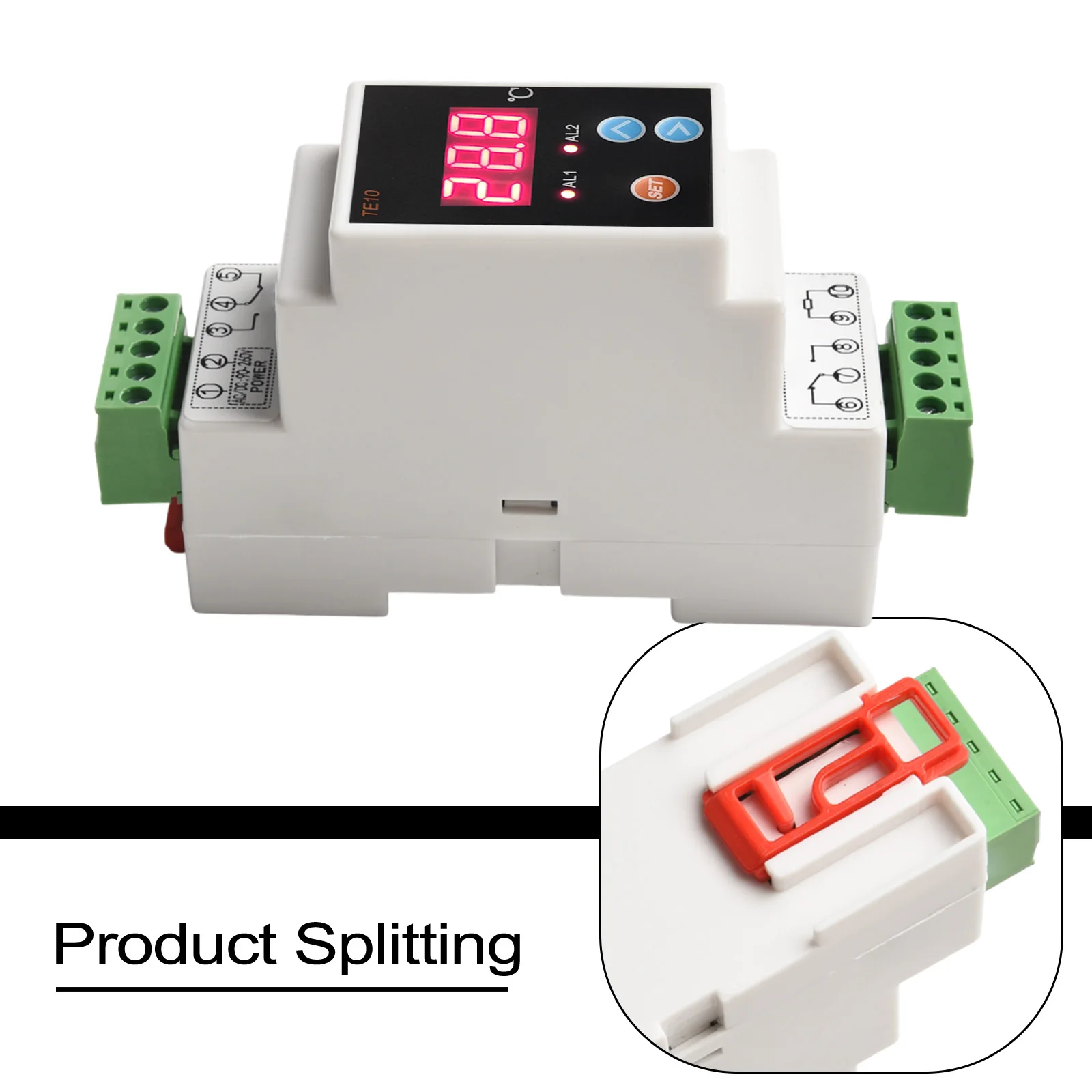 1pcs AC90~260V Din Rail Thermostat 2 Way Output Temperature Alarm Controller  -40~110℃ AC90~260V Length 1.5m Thermostats
