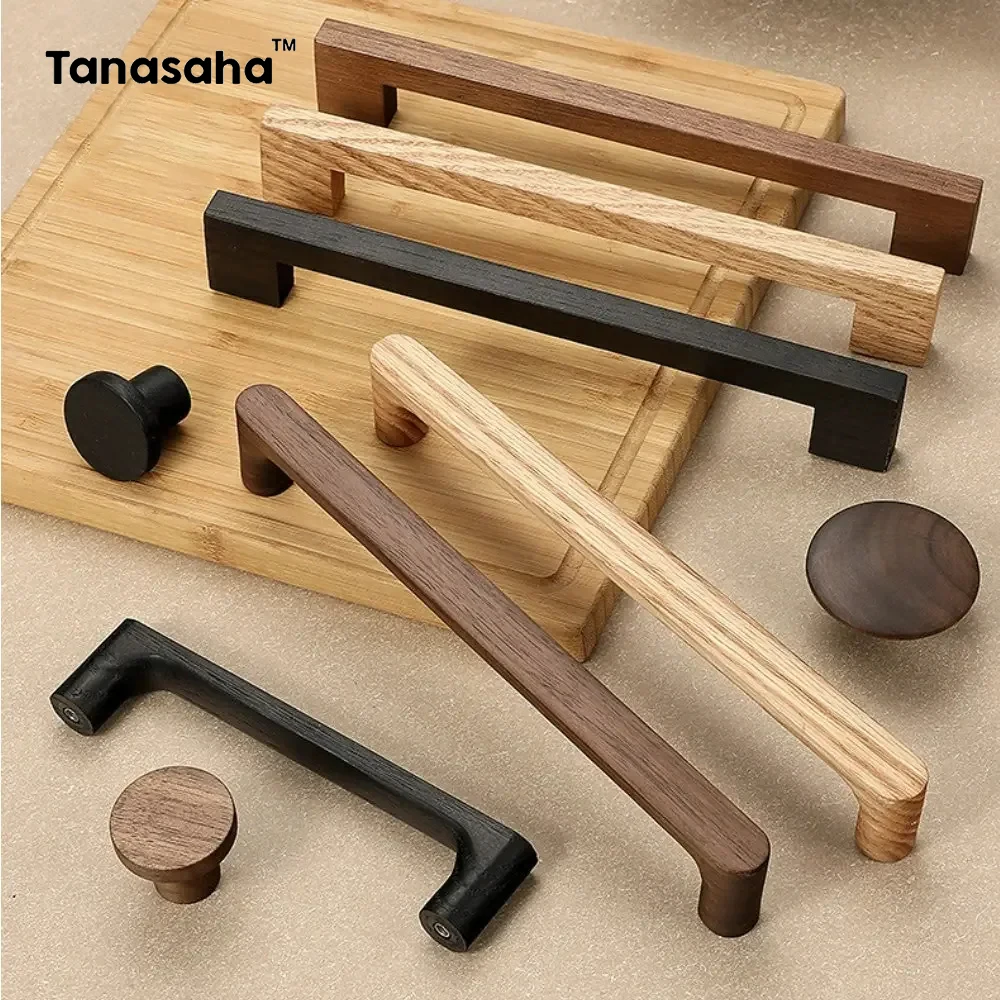 Wooden Cabinet Door Handle Cupboard Door Knob and Handle Kitchen Cabinet Knobs Wardrobe Door Handles for Furniture Hardware