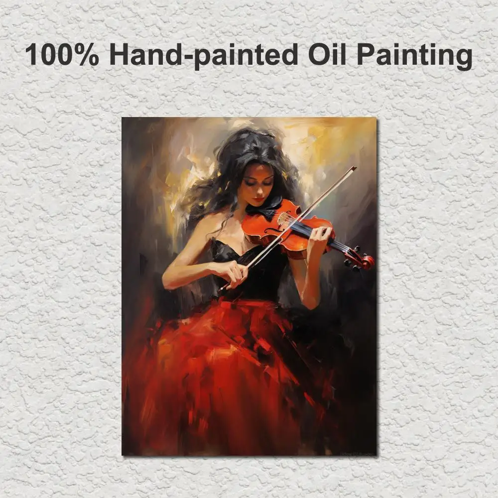 

Music Canvas Art Girl Playing Violin Handmade Oil Painting Beautiful Artwork Modern Musicroom Bar Decor Romantic Best Gift