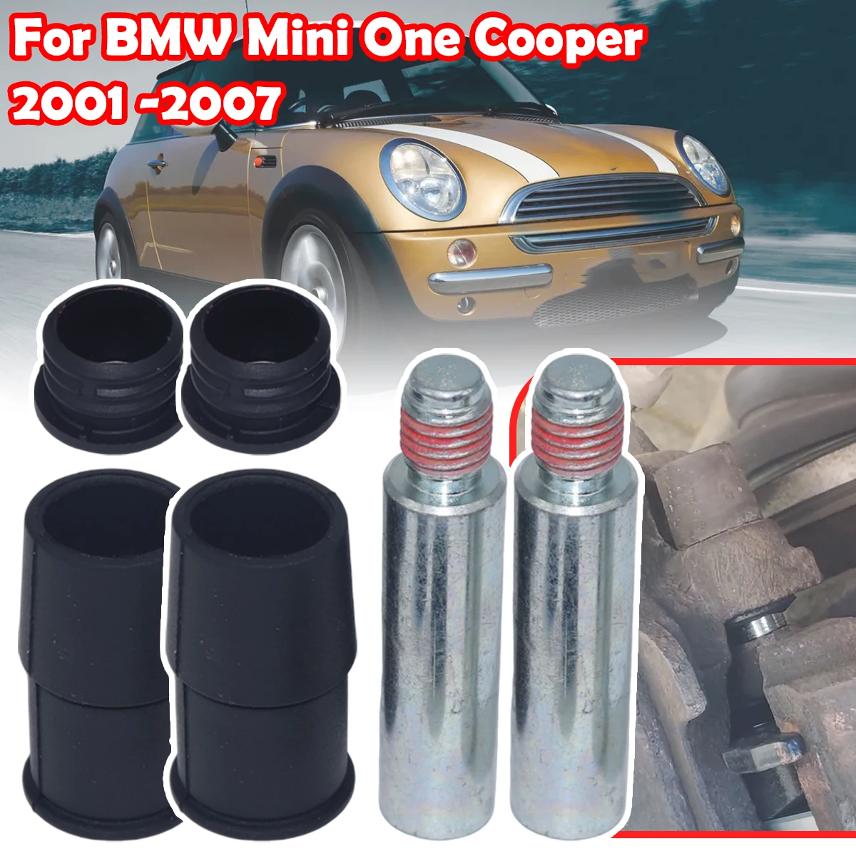 

For BMW Mini One Cooper 2001 -2007 Rear Brake Caliper Slider Guide Pins Bolt Kit Left Right Disc Housing Bellows Sleeve Bushing