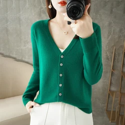 2024 Spring And Autumn New Women's V-neck Cardigan Solid Color Long-sleeved Cardigan ZD035