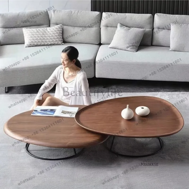 LSNordic Style Irregular High-low Coffee Table Living Room Walnut Coffee Table Luxury Walnut Coffee Table  for Living Room