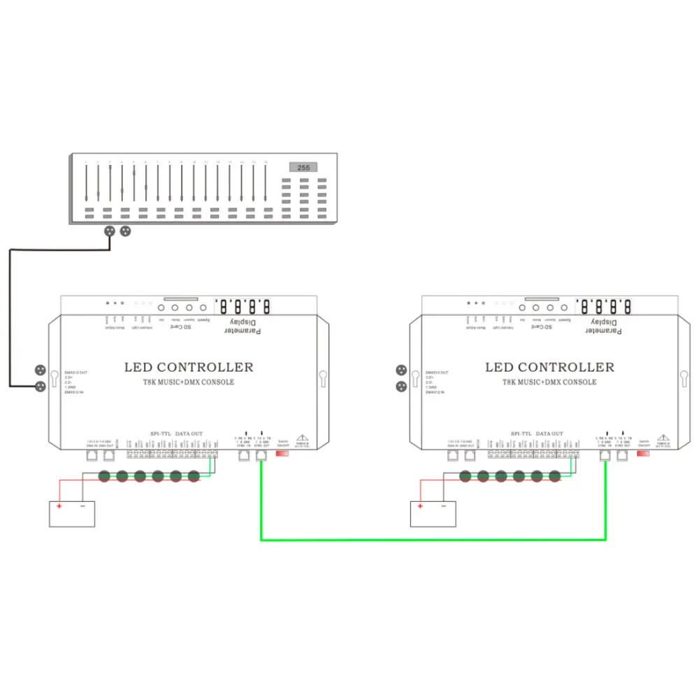 Imagem -04 - Música Led Strip Controller Dmx Console Pixels Porta de Canais com Mic in e Aux in Control Ws2813 Luzes Ws2815 Ws2812b Ws2811 T8k