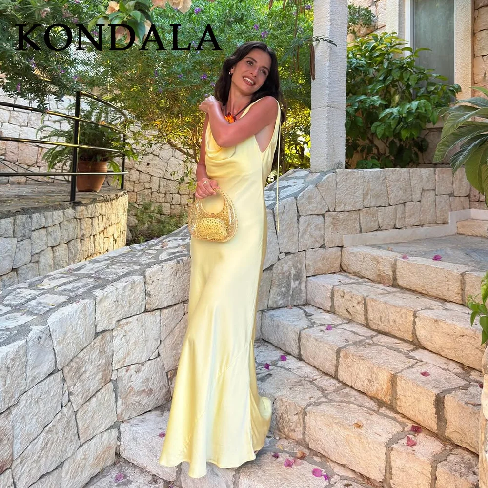 KONDALA 2025 Abiti gialli burro autunnali per le donne Abiti eleganti da ritorno a casa Abiti da cerimonia per invitati con spalle scoperte Abiti da donna