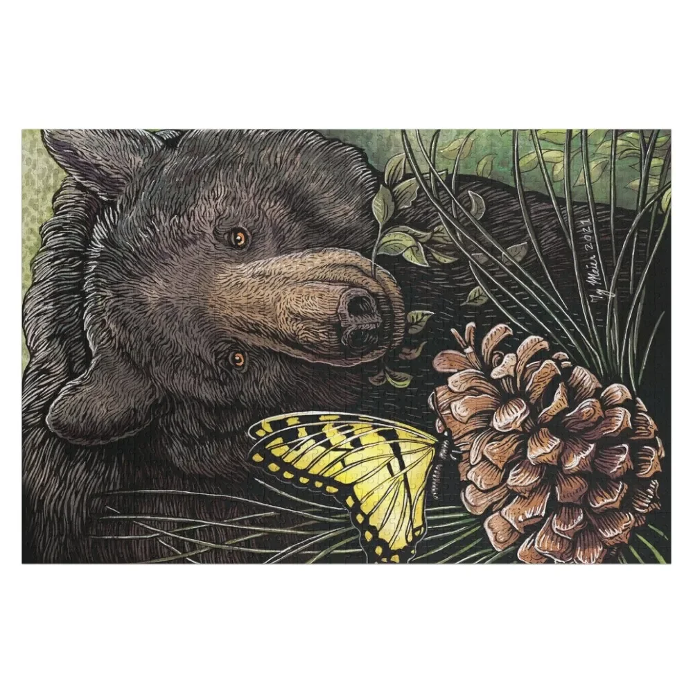 Urso e borboleta Jigsaw Puzzle, nome personalizado, presentes personalizados