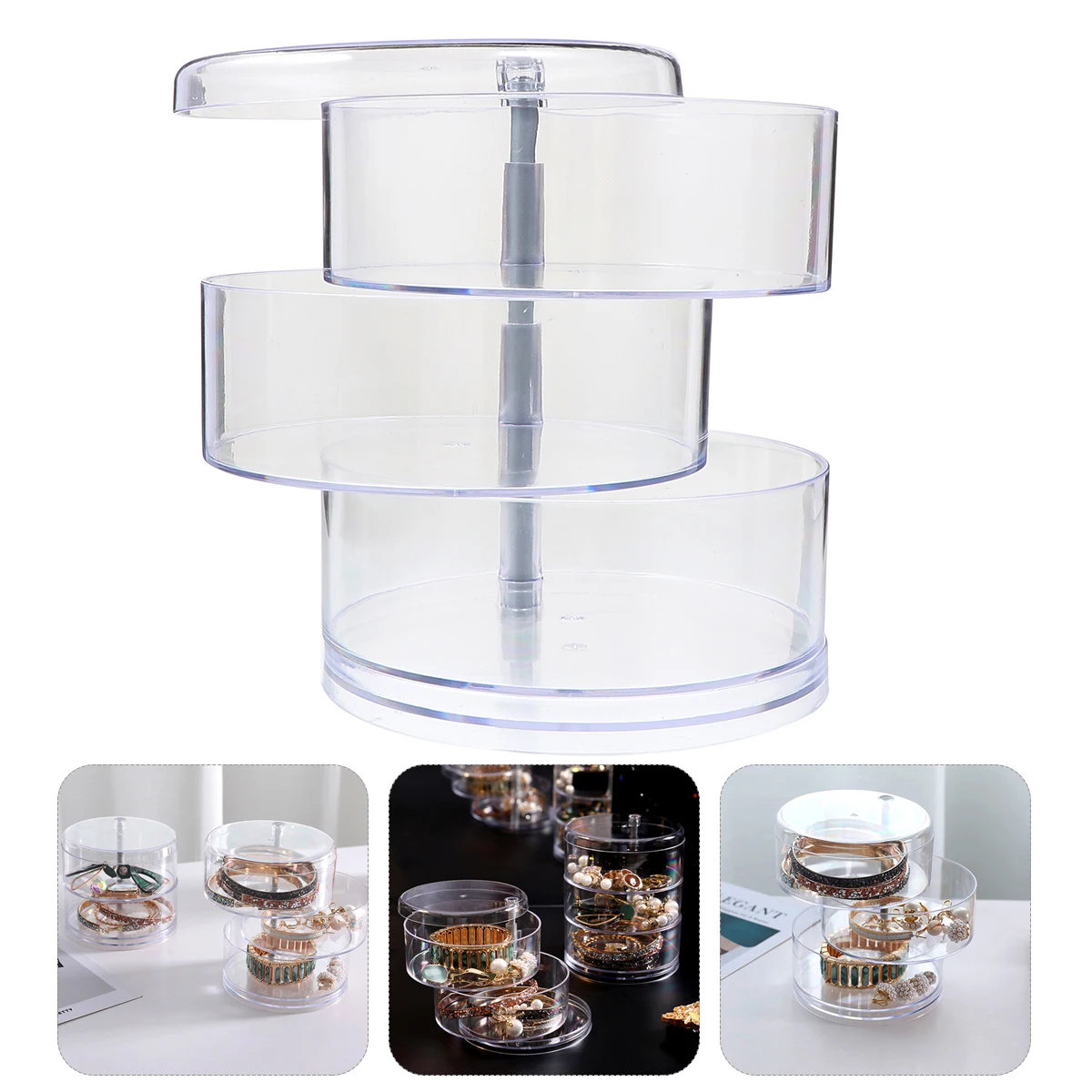 

Jewelry Rotating Storage Box Rotatable Makeup Organizer Portable Cobtainer Transparent