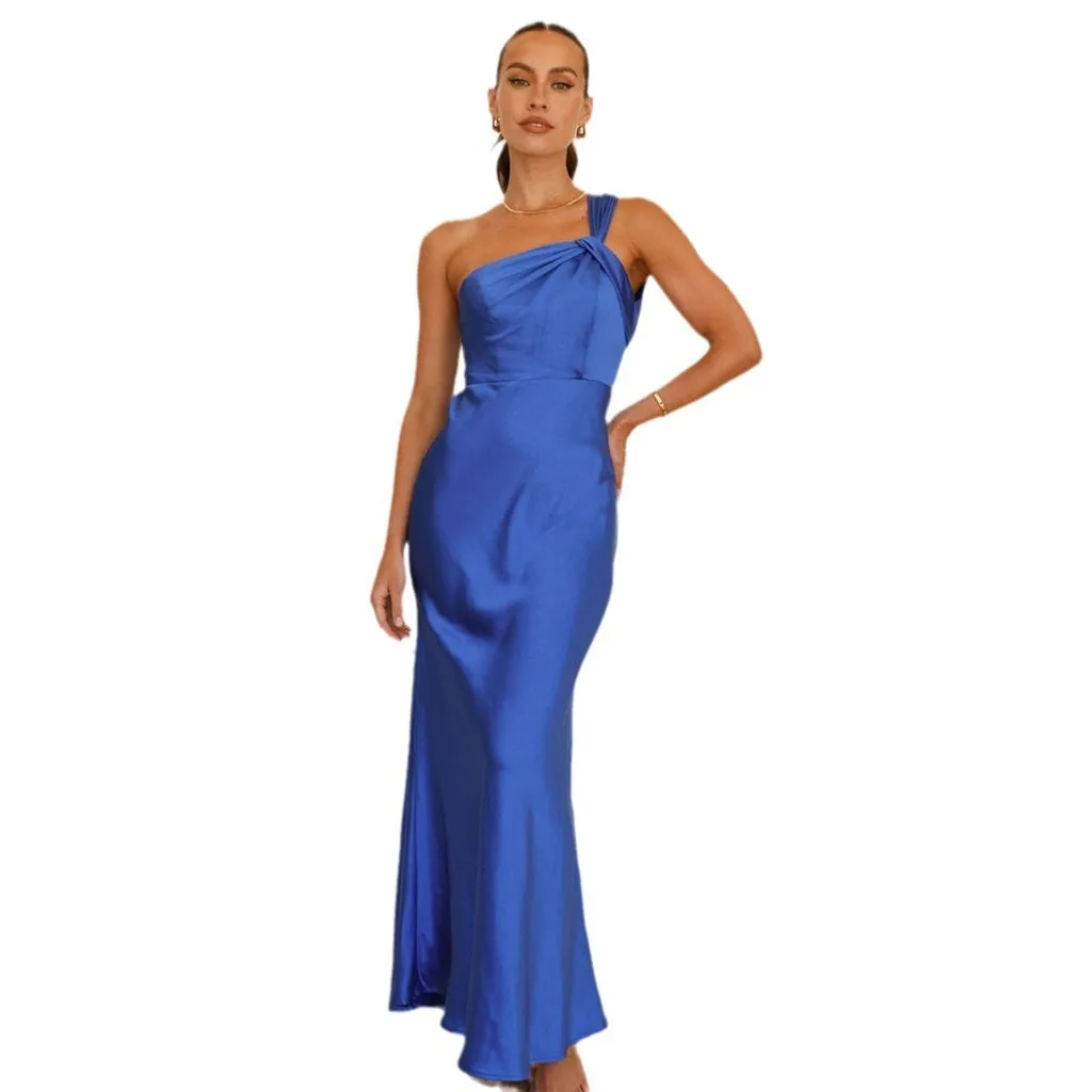 Elegant Party Dress Wedding Guest Spaghetti Strap Long Dresses Pencil Maxi Dress Sleeveless High Waist Evening Dress Blue Floor