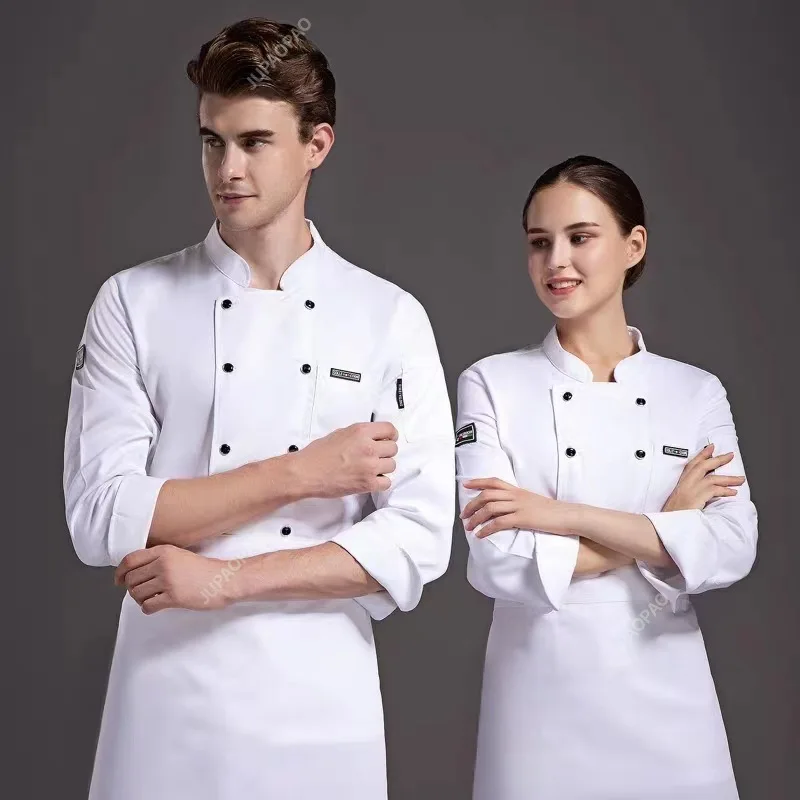 2024 Long Sleeves Chef Shirt Solid Color Double-breasted Catering Buttons Chef Uniform Autumn Women Men Restaurant Chef Clothes