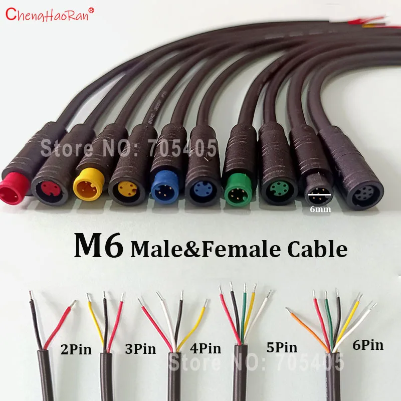 1PC& 1Pair 20cm M6 2/3/4/5/6 Pin Core Male Female Electric Ebike Butt Plug Connector Cable Signal Sensor Waterproof Scooter Wire