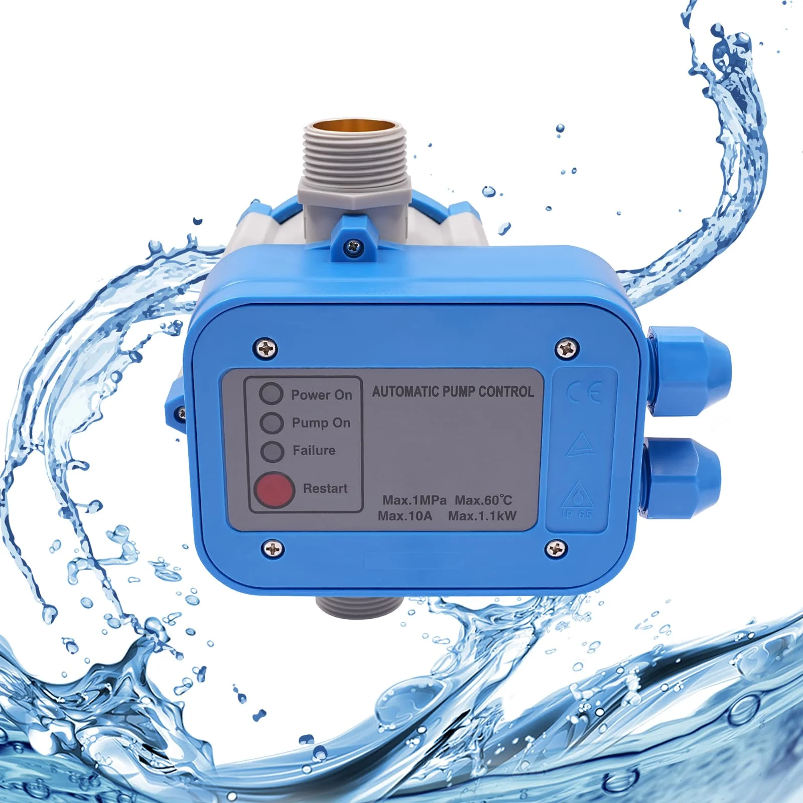 Controlador de presión de bomba de agua inteligente 10bar 1.1KW interruptor de presión de bomba controlado automáticamente IP65 220-240V