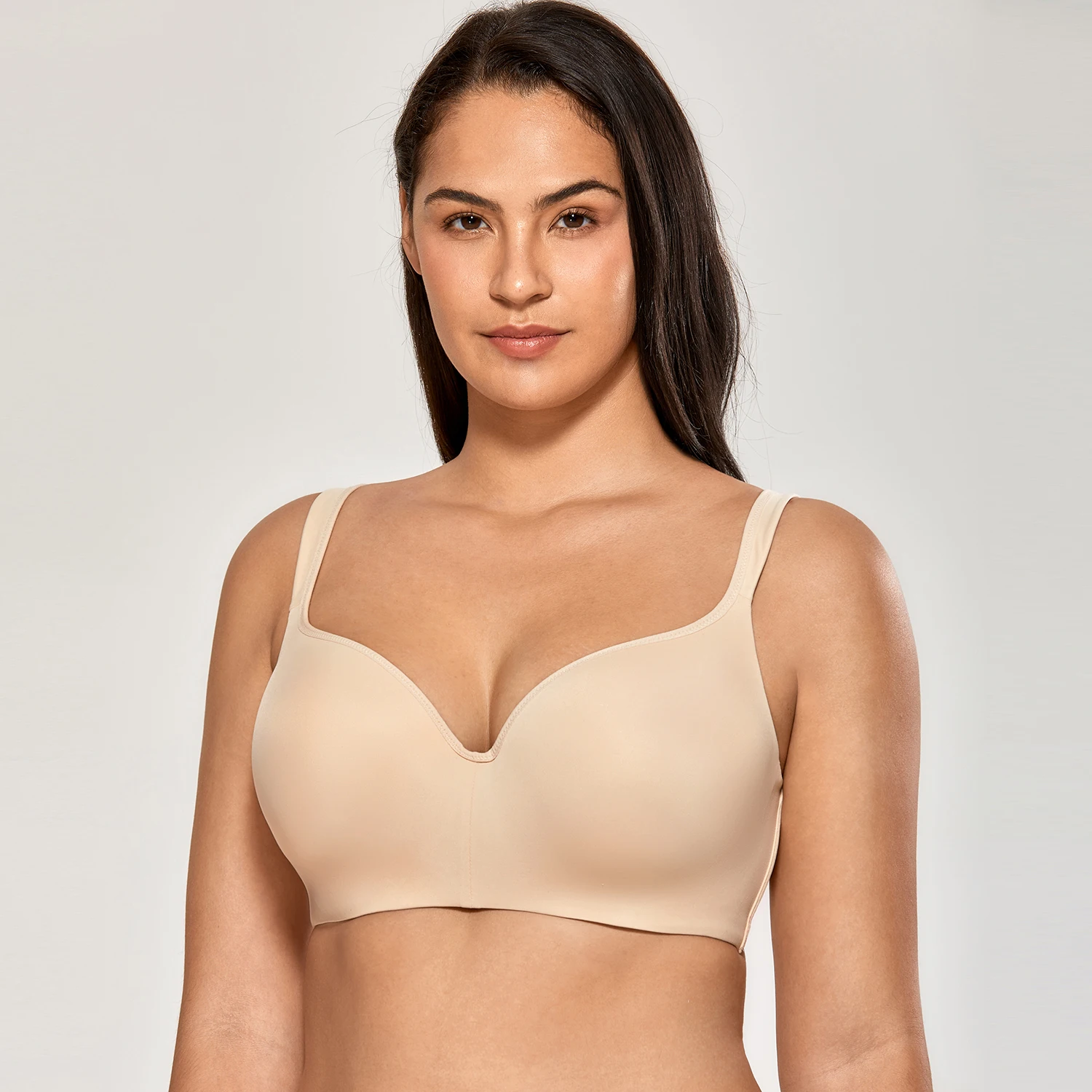 Plus Size Seemless Balconette Bra Full-Coverage Big Size Underwire Support Slightly Padded Beige Black White 34-44 B C D DD E F