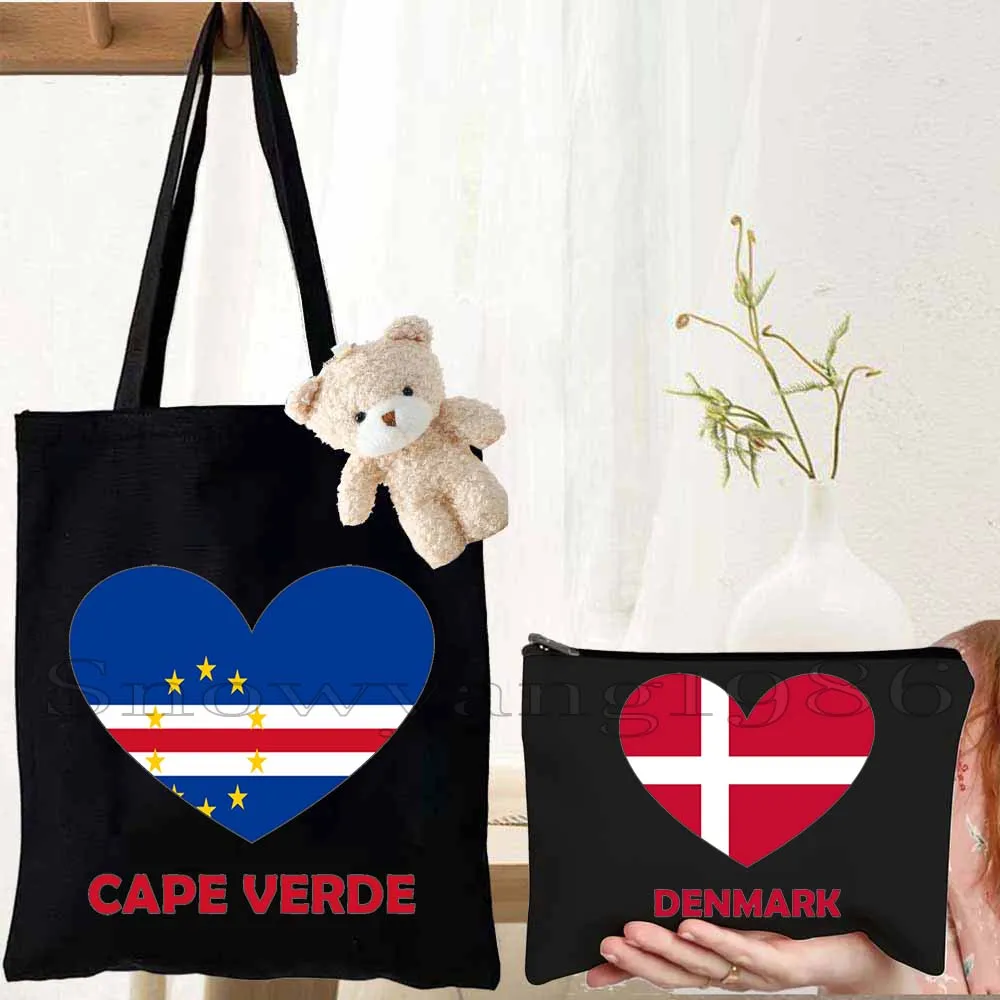 

3PCS Love Denmark France Greece Egypt Ecuador Mexico Romania Djibouti USA UAE UK Belgium Cape Verde Heart Flag Tote Bag Handbags