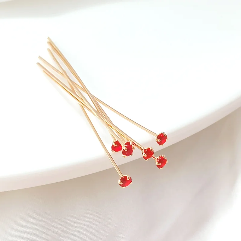 10 Pieces 14K Copper Clad Gold Water Diamond T-shaped Needle Hanfu Hair Accessories Handmade DIY Jewelry Accessories Materials