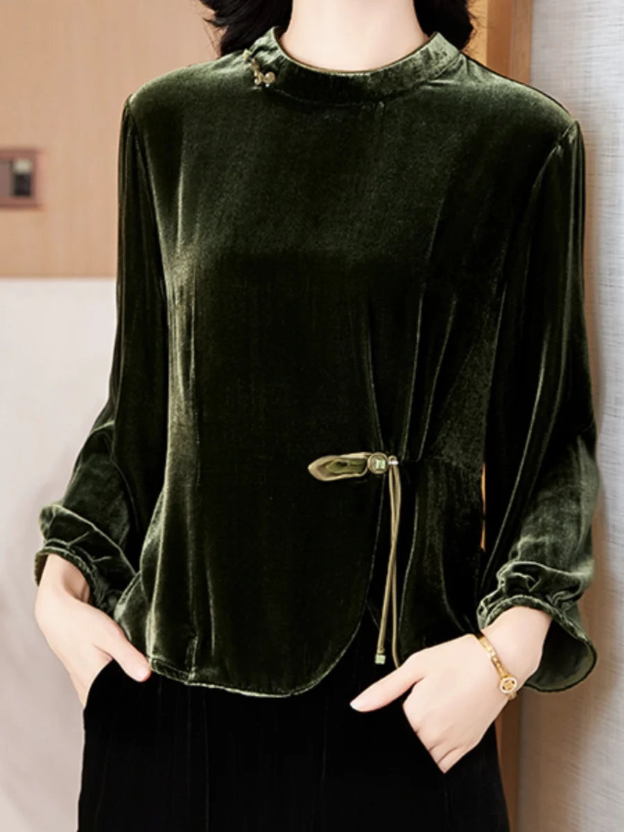 Fluwelen zijden lange Sve irt losse, modieuze basislaagtop voor dames, hoogwaardige T-irt voor moeders, casual basic voor woon-werkverkeer